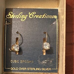 Gold Over Sterling Silver Cubic Zirconia Drop Earrings - Necklace Set Clear